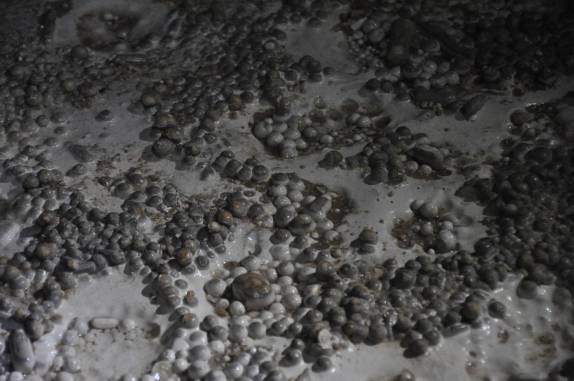 Formações de pérolas no solo da parte inferior da caverna em Carlsbad Caverns National Park, no sul do Novo México, nos Estados Unidos